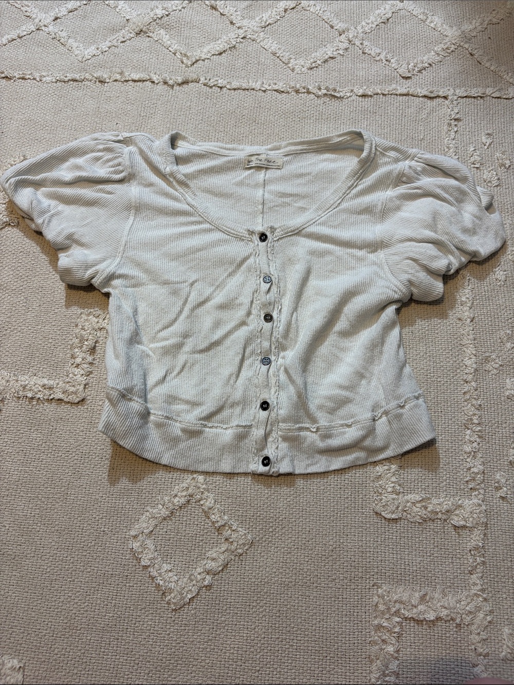We The Free Women's White Short Sleeve Button Cardigan
